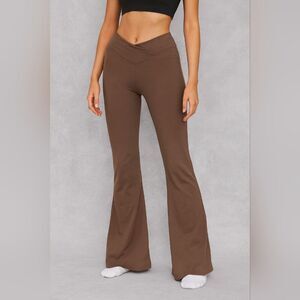 Earthbound Brown Crossover Waist Flare Leggings S Athleisure Activewear Yoga Ath